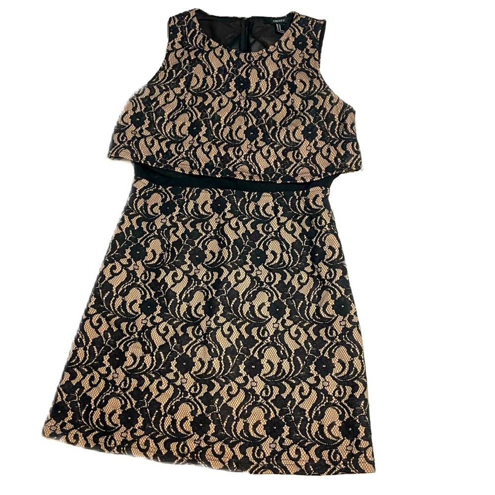 FOREVER 21 Lace Cocktail Dress Black & Tan - Size M
